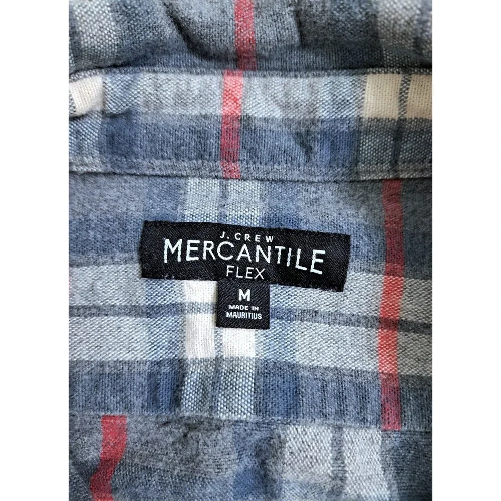 J Crew Men's Medium Flannel Mercantile Flex Shirt Gray Red Long Sleeve Button